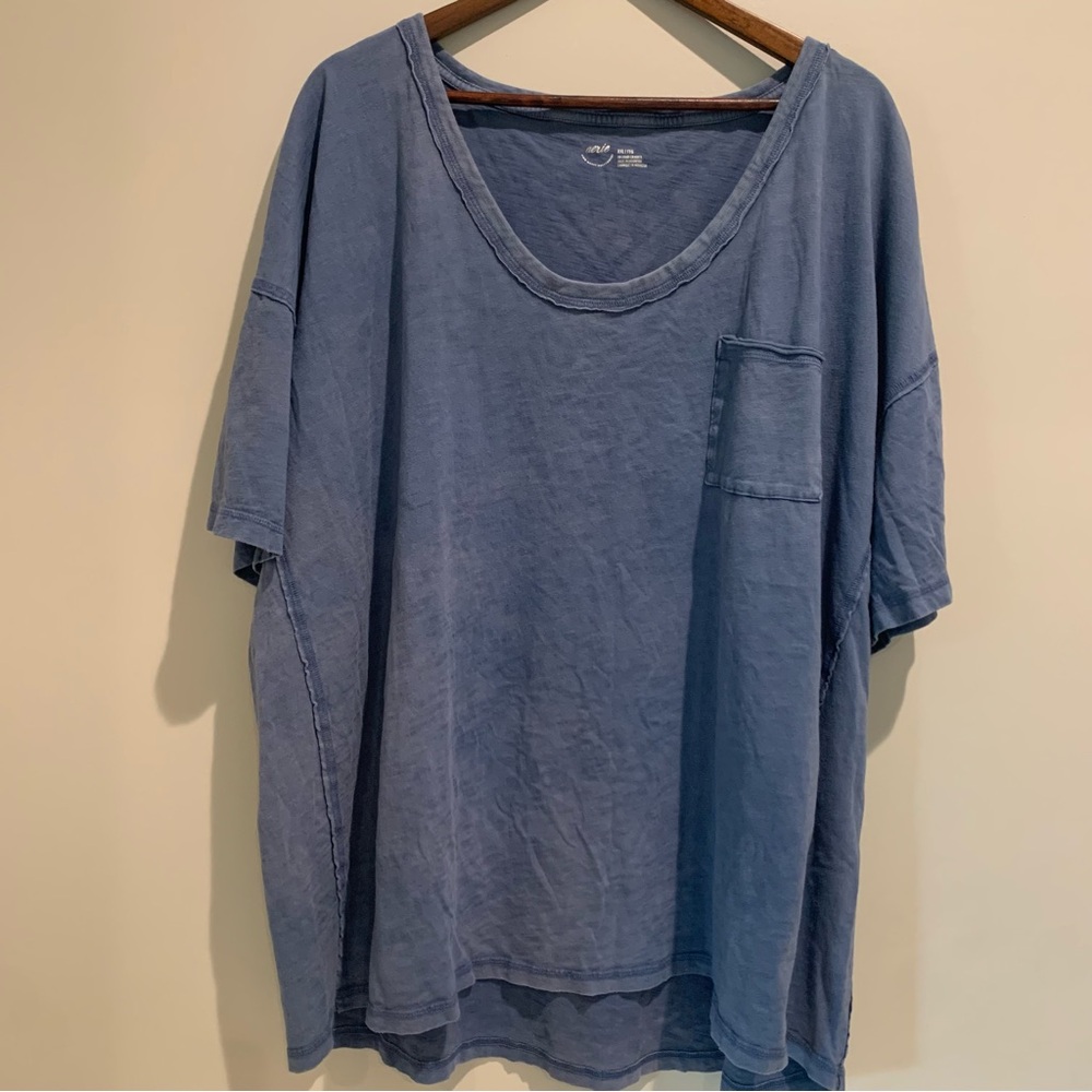 Aerie Distressed Oversized Boyfriend 100% Cotton Blue Pocket Tee Size XXL VGUC
